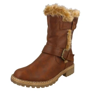 Mujer Down To Earth Cremallera Adorno de Pelo Botas Media Caña F5R0866 - Imagen 1 de 19