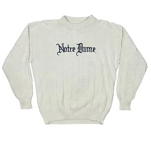 VTG Notre Dame White Cable Fishnet Knit Antigua Sport Sweater Men's Size XL - Picture 1 of 9