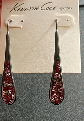 NWT Kenneth Cole Drop Earrings Pave Rhinestones Black Red Silver New York - Image 1 of 4
