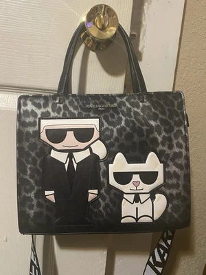 Karl Lagerfeld Paris NEGRO LEOPARDO Logo BOLSO BANDOLERA HOMBRO NUEVO AUTÉNTICO Foto 1 de 4