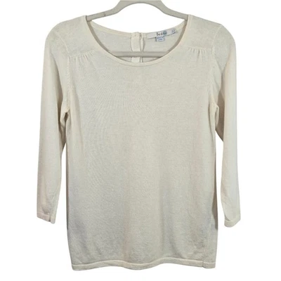 F Boden Cream Wool Cashmere Blend Sweater Top Size 4 3/4 Sleeve Button Back Soft - Image 1 of 4