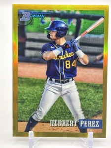 2021 Bowman Heritage - Prospects Hedbert Perez #212 Yellow Chrome Refractor /75 - Picture 1 of 2