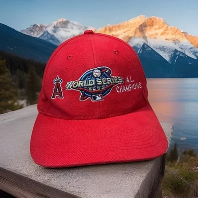 VINTAGE ANAHEIM ANGELS 2002 WORLD SERIES A.L. CHAMPIONS RED CAP/HAT STRAPBACK. - Image 1 of 4