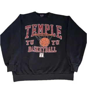 Vintage 90s Temple University Basketball Owls Crewneck Sweatshirt 50-50 Large M - Picture 1 of 7
