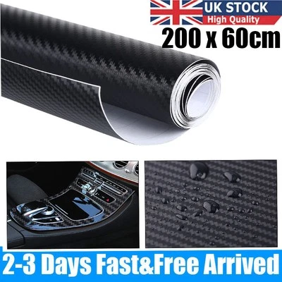 60cm x 2M 3D Matte Black Carbon Fibre Fiber Vinyl Car Wrap Tape Air Release Film - Image 1 of 4