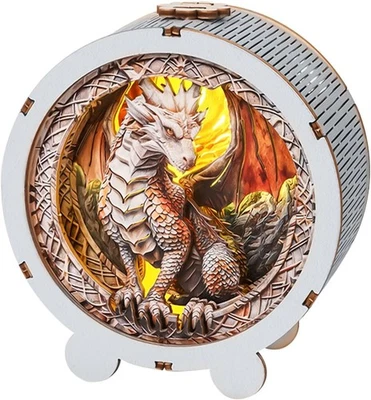 Rompecabezas 3D Luz Nocturna-LED Woodden 3D Puzzle Regalos-D Dragón Plateado 3D Rompecabezas Madera S Foto 1 de 4