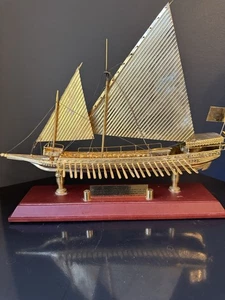 Vintage Royal Galley Brass Metal Ship Model on Wood Base Greek Warship Lepanto - Picture 1 of 10