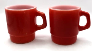 Vintage Fire King Anchor Hocking USA Mugs Red Stacking Base D Handle - Picture 1 of 10