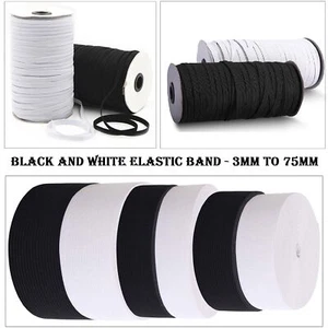 Black & White Flat Elastic 3mm-75mm Stretch Elastic Cord Waist Band Sewing Craft - Picture 1 of 18