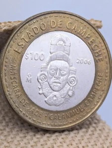 2006 MEXICO 100 PESOS SILVER BIMETALLIC COIN Estado Campeche Jade Mask RARE T41 - Picture 1 of 6