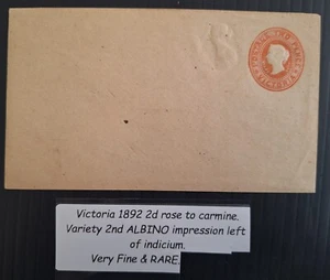 1892Victoria Australia 2d Rose PrePrint QV Envelope ALBINO Impressed extra image - Picture 1 of 5