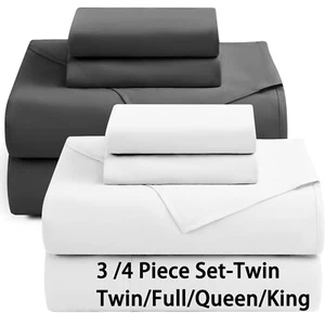 3-4 Piece Bed Sheet Set Hotel Quality Extra Sheets Twin/Full/Queen/King Bedroom - Picture 1 of 32