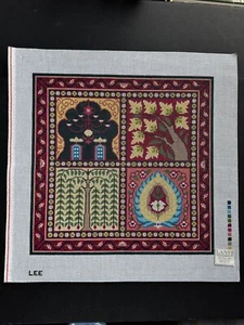 LEE Four Square Collage with Border Handpainted Needlepoint Canvas - Picture 1 of 1