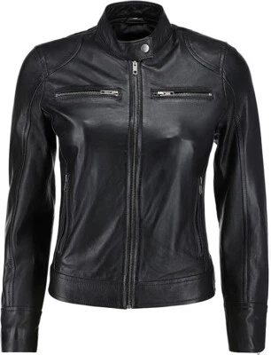 Premium Women's Leather Cafe Racer Jacket – High-Quality Cowhide Leather Jacket - Image 1 of 4
