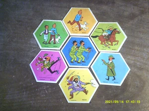 7 AUTOCOLLANTS SERIE VACHE QUI RIT 1972 TINTIN TOURNESOL DUPONT HADDDOCK - Picture 1 of 9