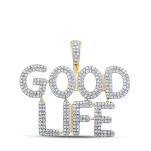 Colgante de oro amarillo de 10 quilates con dije de diamante redondo de buena vida para hombre de 1 Cttw - Imagen 1 de 1
