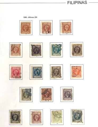 FILIPINAS PHILIPPINES COLLECTION 1898 Sc 192-211 COMPLETE ex195,200 USED ON PAGE Cover