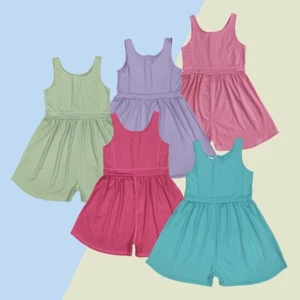 Kids Girl Athletic Solid Color Sleeveless Jumpsuit One-piece Yoga Outfit - Picture 1 of 8