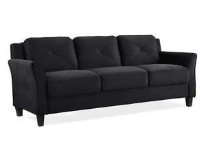 Contemporary Modern Upholstered Sofa Couch Black Fabric Living Room Furniture - Picture 1 of 12