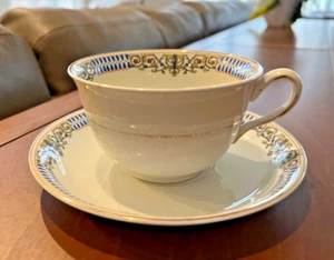VINTAGE Johnson Bros. JB574 Blue Geometric Banded Cup & Saucer Set - Picture 1 of 6
