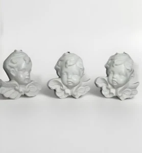 3 Vintage Abt. 56 Kirsche Engel Ornamente 3,5" Weihnachten viktorianisch weiß Biskuit Dekor - Bild 1 von 12