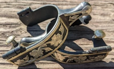 Espuelas Western Ball End - Hierro negro y plata floral Foto 1 de 4