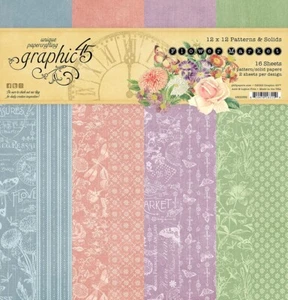 GRAPHIC 45 - FLOWER MARKET - PATTERNS & SOLIDS - 16 x 12" x 12" SHEETS - Picture 1 of 9