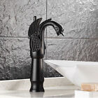 Black Swan Shape Bathroom Mixer Faucet Tap Deck Mount with Hot Cold Water Tap