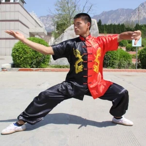 Silk Kung Fu Tai Chi Uniform Martial Arts Suit Changquan Outfit Dragon Pattern - Picture 1 of 9