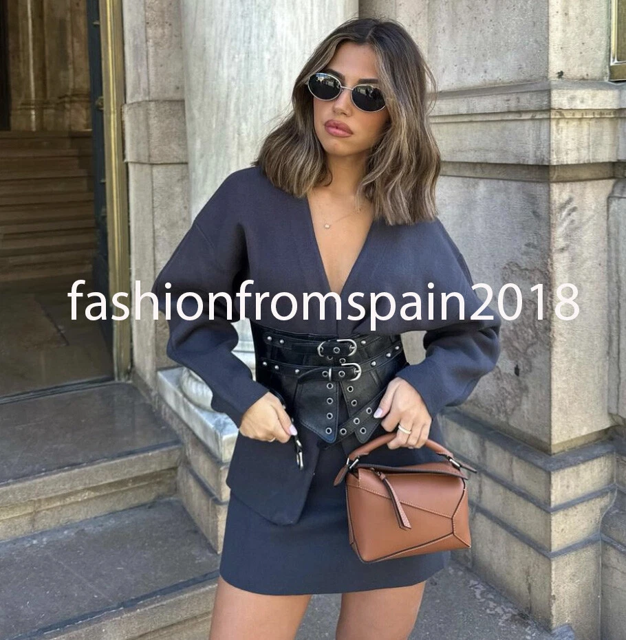 ZARA NUEVO CINTURÓN CORSÉ MUJER ANCHO CUERO TACHONADO NEGRO TODAS LAS TALLAS 1736/238 Foto 1 de 1