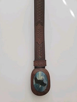 Cinturón de cuero Silver Creek vintage talla 36 madera águila hebilla de cinturón Foto 1 de 4