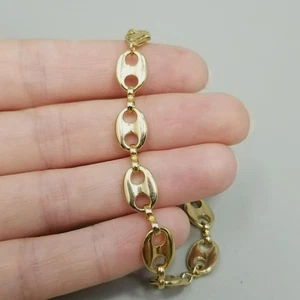 Bracciale Vintage Soffed Mariner Ancoraggio Maglia Catena Tono Oro Lungo 7 Pollici - Foto 1 di 8