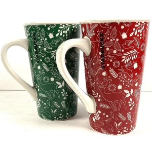 Starbucks Keramik Kaffeebecher grün-rot-hoch (2 insgesamt) 16 oz 2019 - Bild 1 von 14