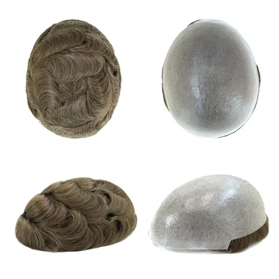 Sistema de reemplazo de piel delgada de cabello humano de 0,08 mm para hombres pelucas toupee postizos Foto 1 de 4