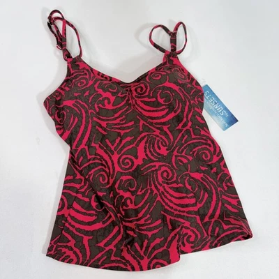 Tankini Top Soft Surroundings Mujer Medio Rosa Marrón Abstracto Natación Puestas de sol Foto 1 de 4