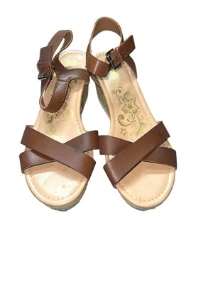 Sandálias anabela Brash feminina abaca couro marrom espadrille tamanho 9 - Imagem 1 de 4