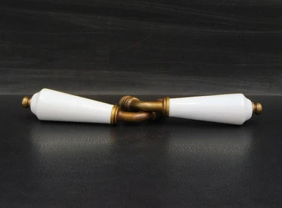 ▨7x7mm lot de 2 Anciennes Poignées Bequille en porcelaine et Bronze, Vintage - Photo 1/4