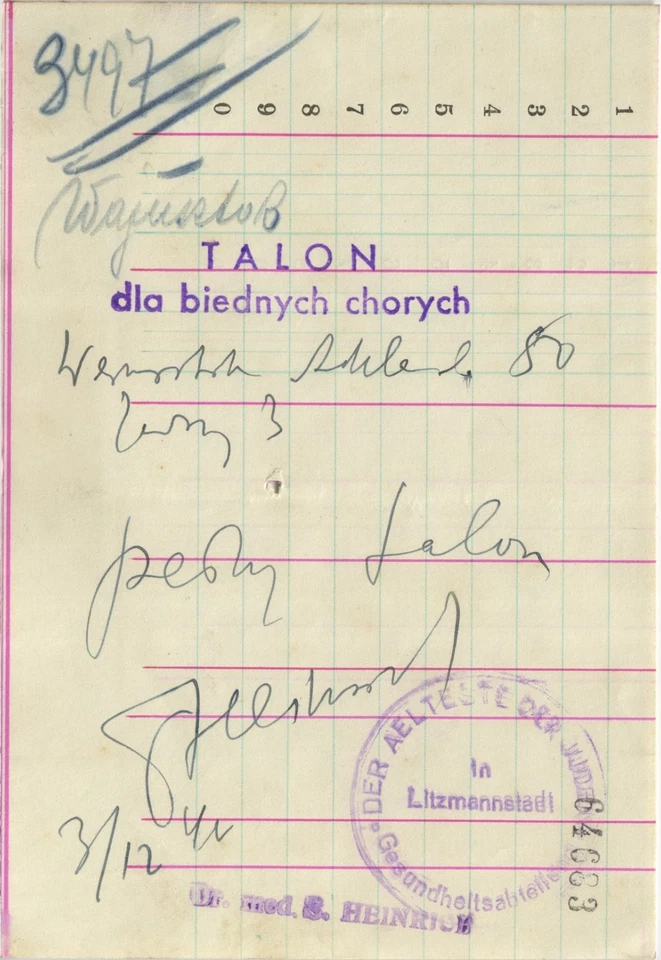 Judaika / Judaica Getto Litzmannstadt Talon Gesundheitsabteilung - Bild 1 von 1