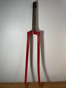 Vintage Red Lugged Steel 700C Touring Bike Fork 180mm 1" Threaded Steerer - Picture 1 of 10