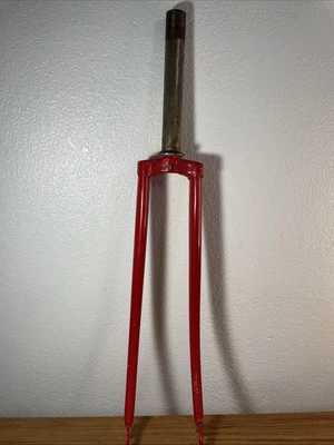 Vintage Red Lugged Steel 700C Touring Bike Fork 180mm 1" Threaded Steerer - Image 1 of 4