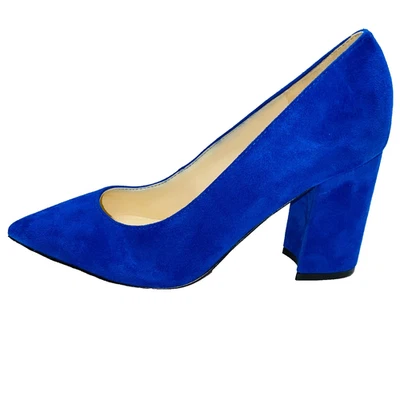 Nine West Women's Blue Suede Cara Pointed Toe Block Heel Pumps Shoes Size 6M - Image 1 of 4