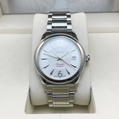 Reloj para hombre Titoni Airmaster 83933 automático 38 mm esfera blanca fecha cronómetro Foto 1 de 4