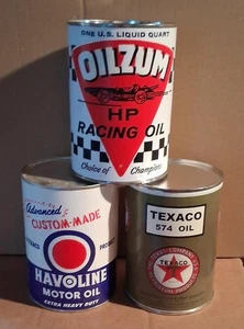 Oil Cans Oilzum Havoline Texaco One Quart Display Shop Garage - Picture 1 of 1