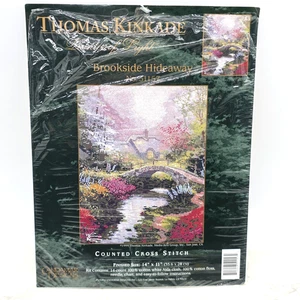 Vintage Thomas Kinkade Counted Cross Stitch Kit Brookside Hideaway NEW 14 x 11 - Picture 1 of 4