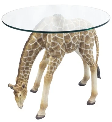 MIDDLE-ENGLAND 54.5cm Grazing Giraffe Coffee Side End Table Glass Top H: 52cm realistic design