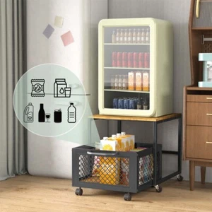 Mini Fridge Stand with Storage Refrigerator Stand w/Wheels Microwave Fridge Cart - Picture 1 of 16
