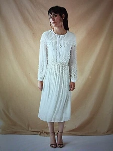 Intropia Portugal Anthropologie handbestickt weiß gold Perlen Kleid neu mit Etikett 44 12 - Bild 1 von 8