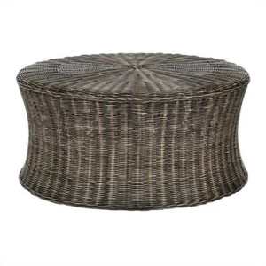 Safavieh Ruxton Wicker and Wooden Ottoman in Dark Brown - Picture 1 of 1