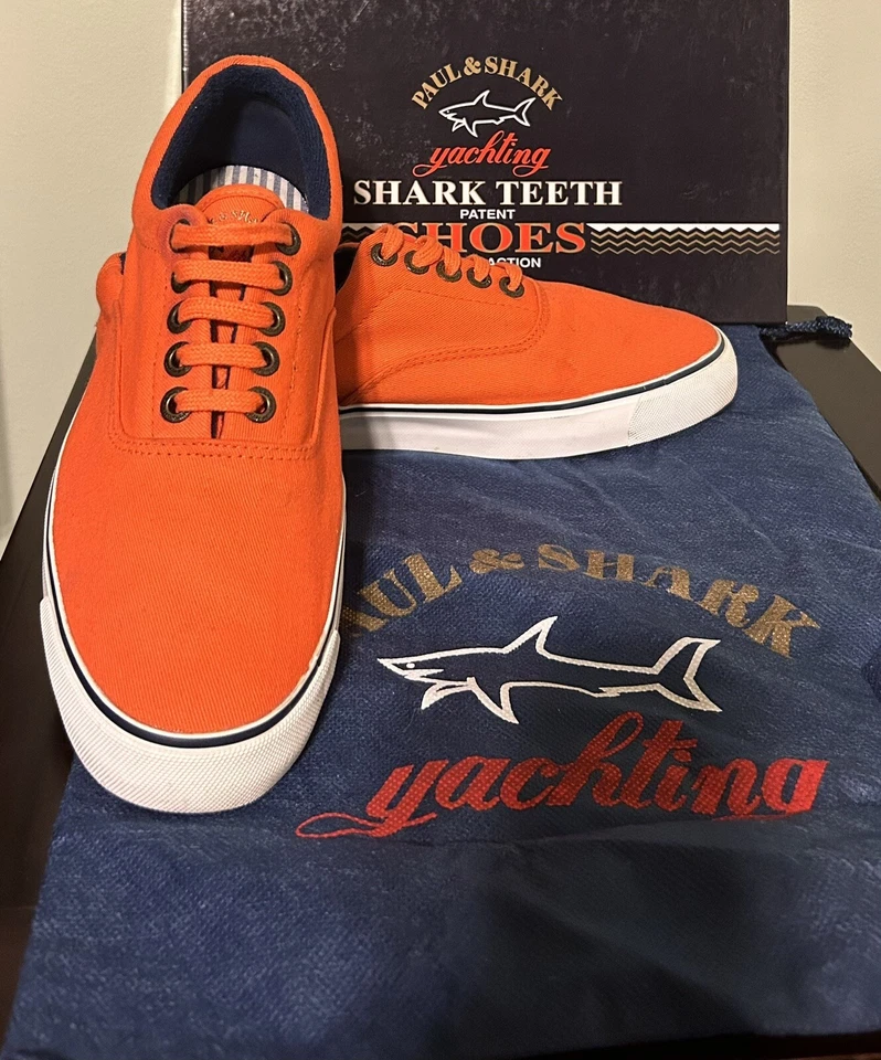 Paul & Shark Yachting Raro Dientes de Tiburón Naranja Lona Barco Zapatos 42 EE. UU. 9 Foto 1 de 4