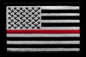 Thin Red Line Black & Silver USA American Flag Fire Fighter Firefighting Patch - Picture 1 of 3